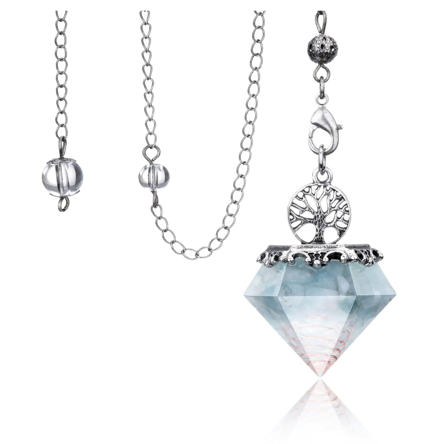 VadiForest Aquamarine Crystal Dowsing Pendulum Reiki Life Tree 6 Faceted Pointed Orgonite Pendulum Scrying Dowser Orgone Energy Generator for Divination Meditation Wicca