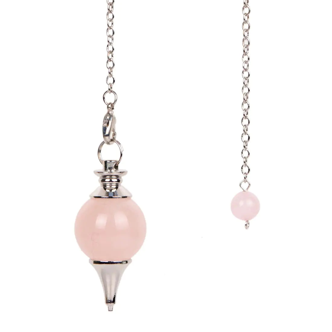Rose Quartz Pendulum Ball Shape Natural Chakra Stone Pendulums Divination Tools Reiki Dowsing with Silver Chain - Handmade Raw Scrying Gemstone Accessories