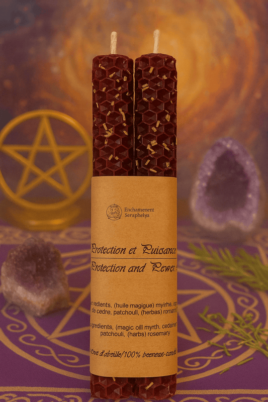 Bougie rituelle en cire d'abeille - Protection et puissance - flamme de protection, ancrage et puissance spirituelle.