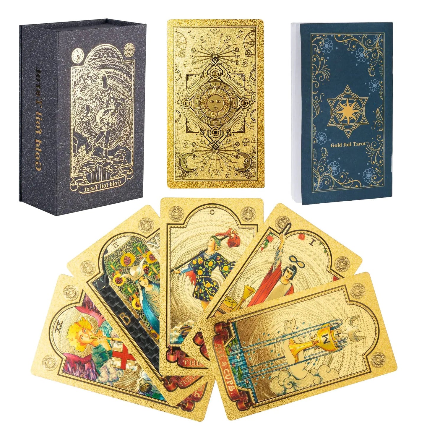 Jeu de tarot SIOKUY "Soleil Doré" - 78 cartes dorées imperméables, design classique et luxueux pour lectures spirituelles