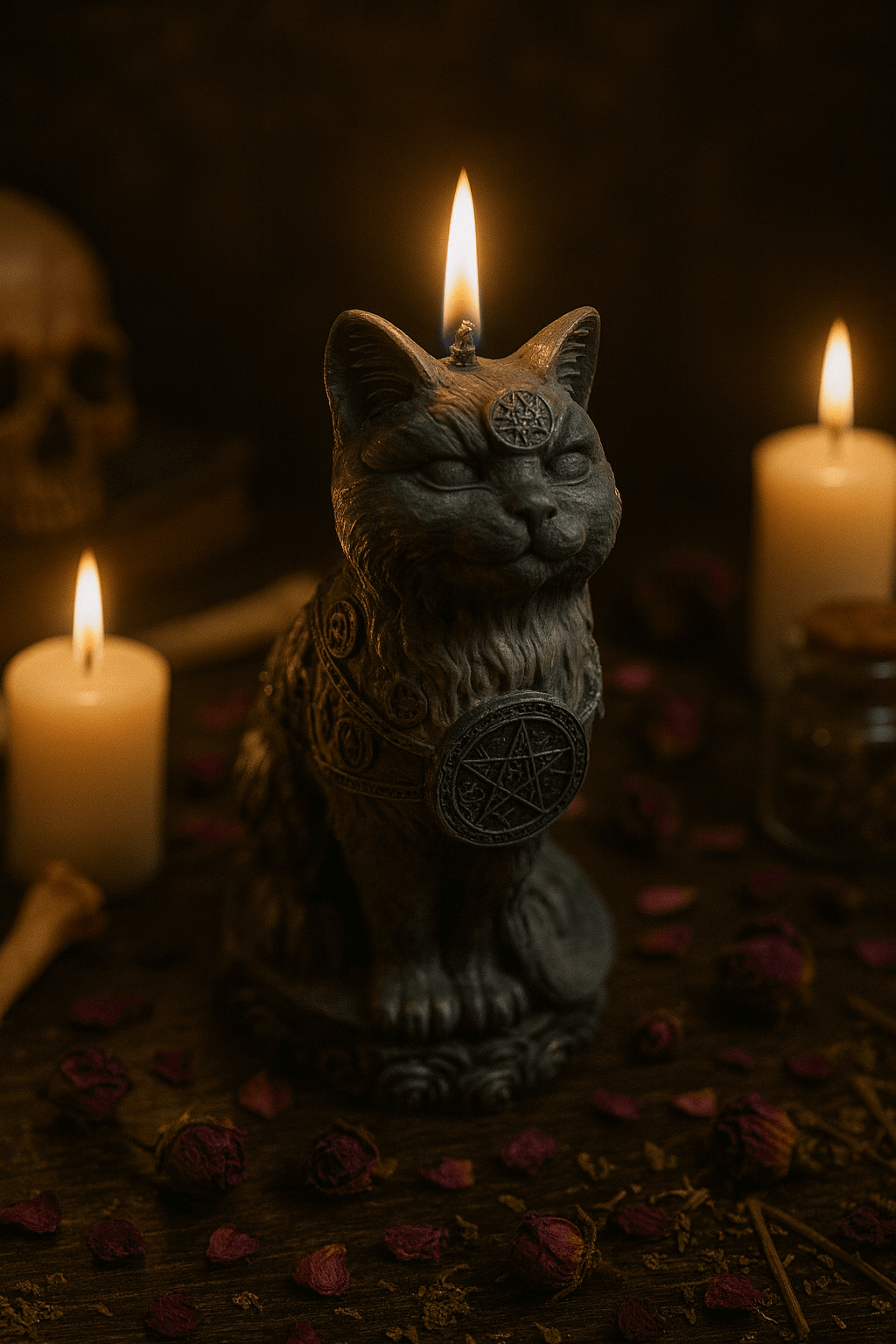 Bougie Chat de la Sorcière - bougie ésotérique artisanale avec motif de chat noir, symbole de magie et de protection