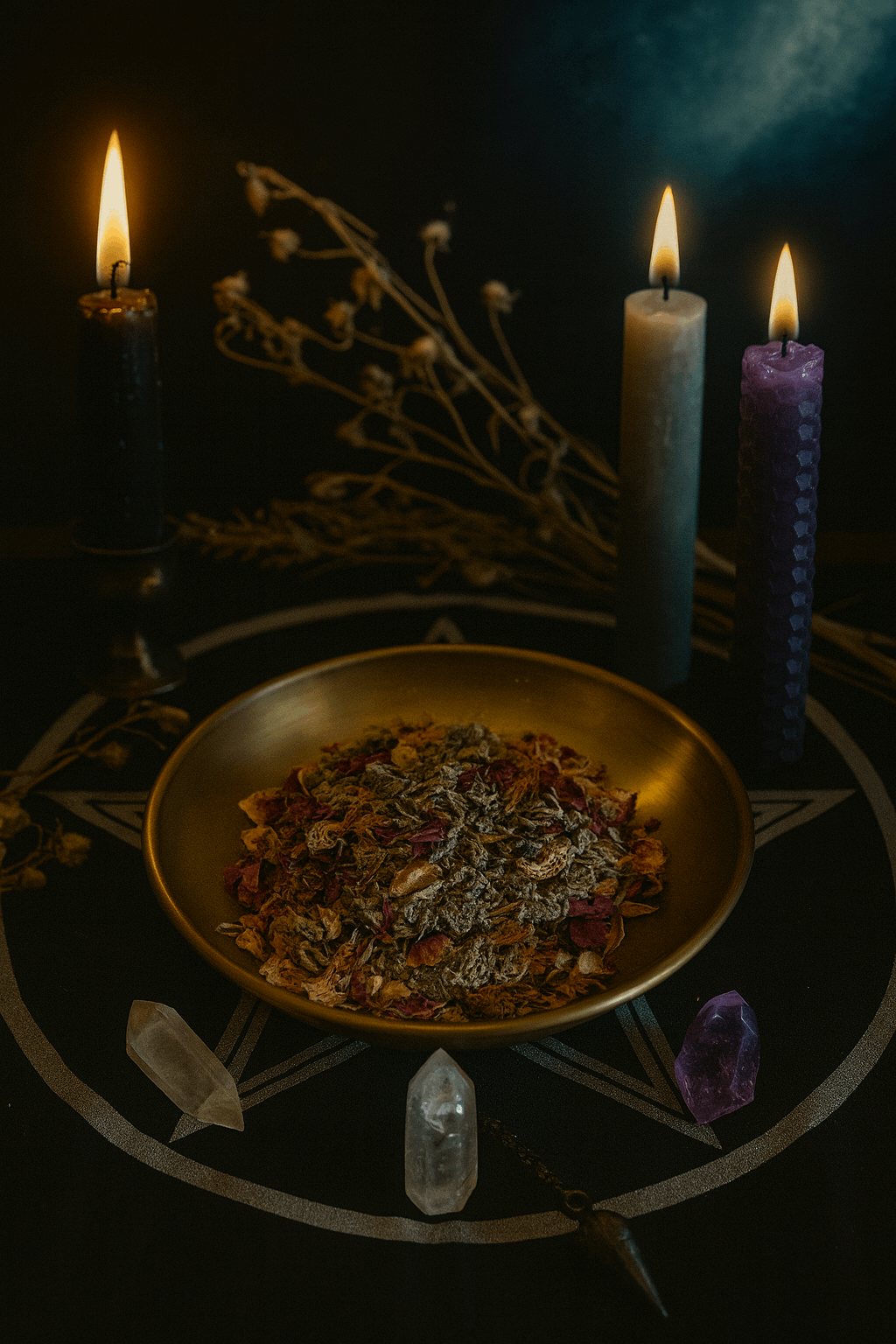 Herbes magiques Clair de Lune d'Artémis - armoise, romarin, lavande, jasmin et rose pour rituels lunaires et intuition