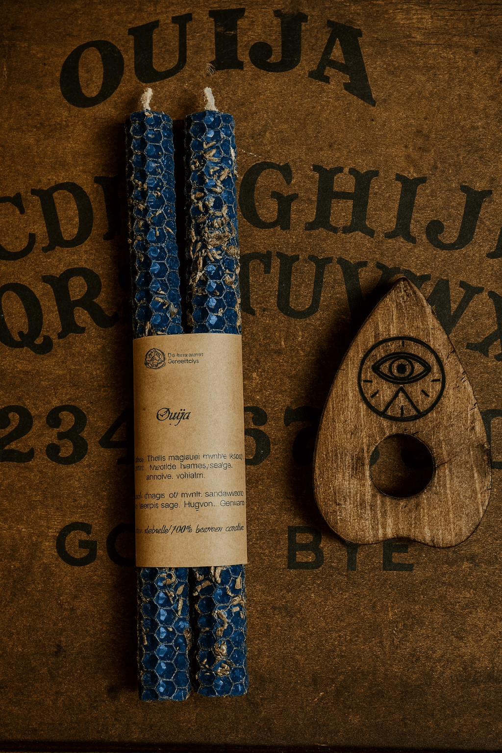 Bougie bleue en cire d'abeille - Ouija, rituel de connexion spirituelle et de protection énergétique.
