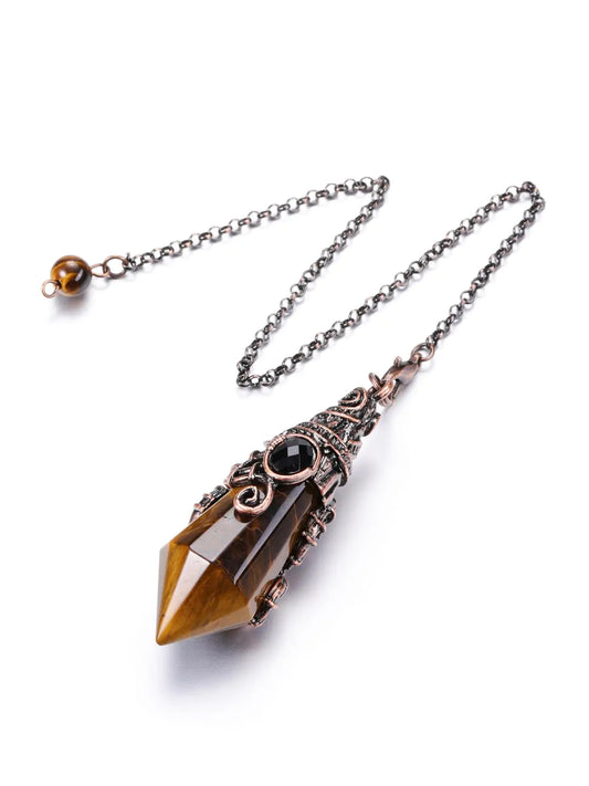 PESOENTH Crystal Pendulum Dowsing Divination Scrying Pendulum with Bronze Wrap Tiger Eye Healing Stone Gemstone Quartz Point Pendant Spiritual Gifts for Women Men