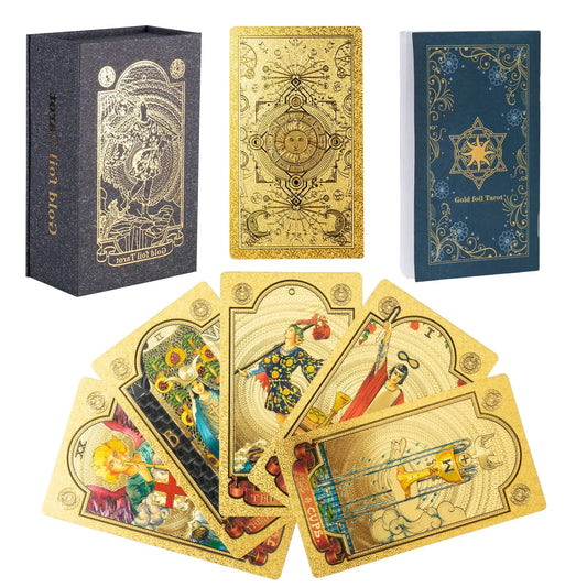 Jeu de tarot SIOKUY "Soleil Doré" - 78 cartes dorées imperméables, design classique et luxueux pour lectures spirituelles