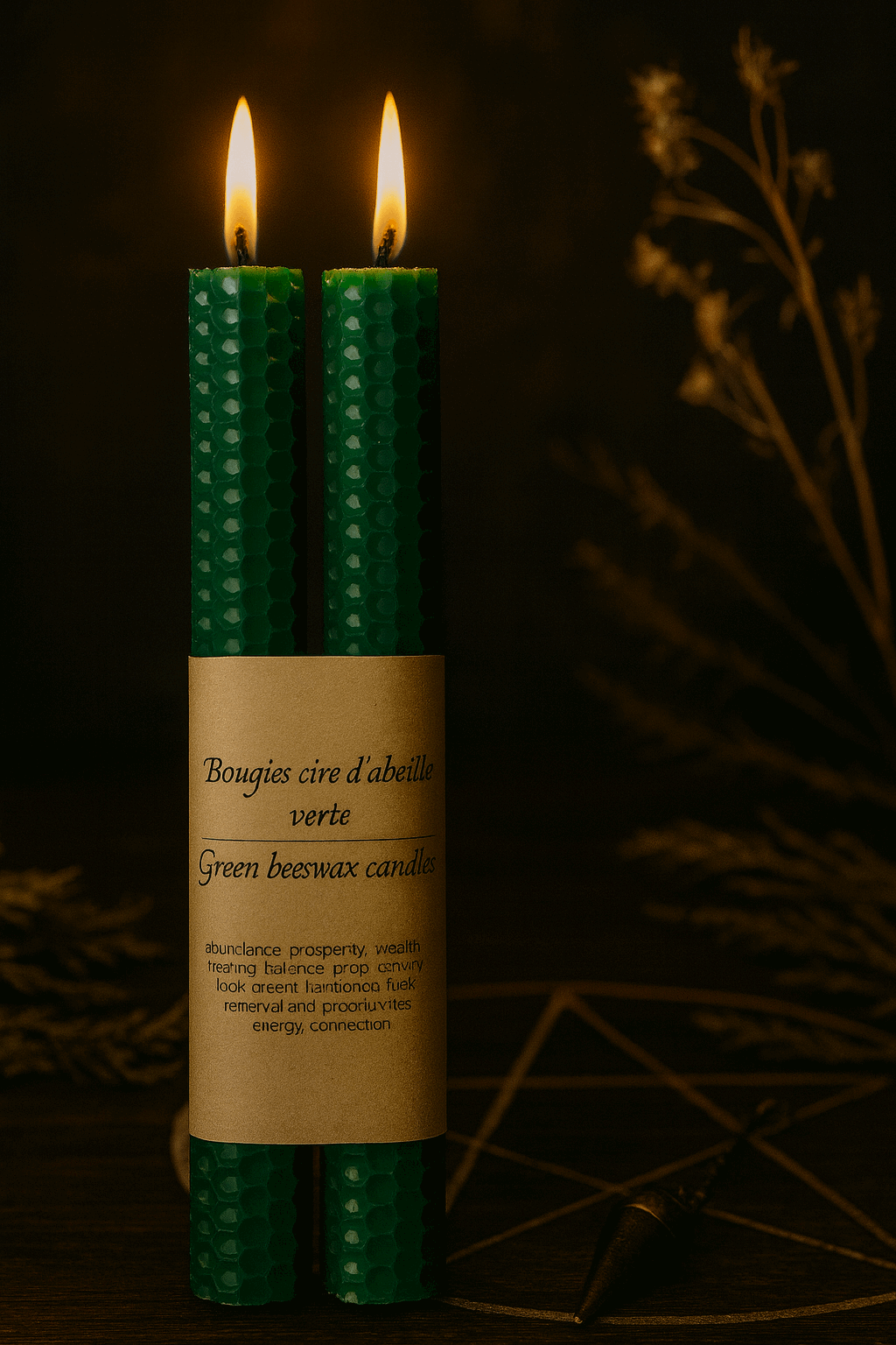 Bougie en cire d'abeille naturelle. Prospérité, guérison, richesse, abondance, équilibre, chance, succès. Création Seraphélya