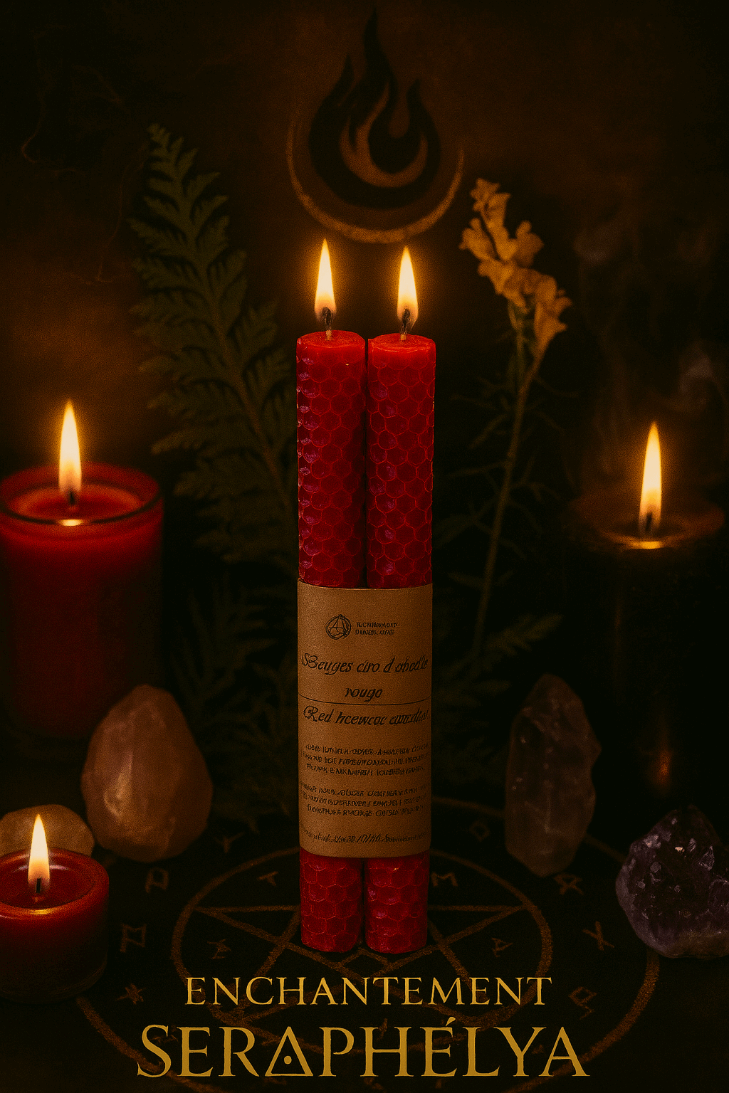 Bougie en cire d'abeille naturelle. Force, passion, vitalité, amour. Création Enchantment Seraphélya