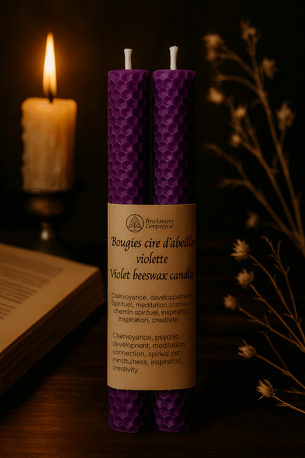 Bougie en cire d'abeille naturelle. Spiritualité, sagesse, clairvoyance, transmutation, divination. Enchantement Seraphélya
