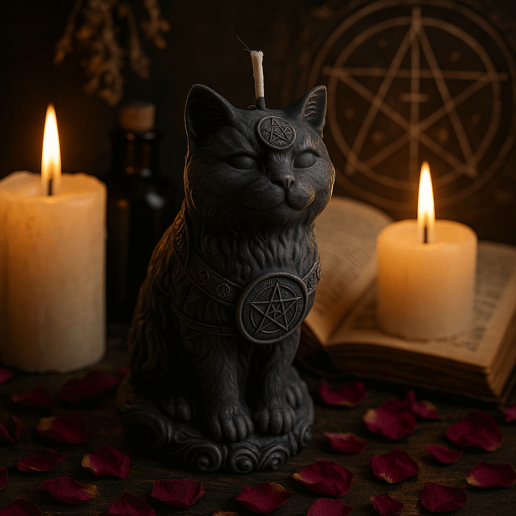 Bougie Chat de la Sorcière - bougie ésotérique artisanale avec motif de chat noir, symbole de magie et de protection