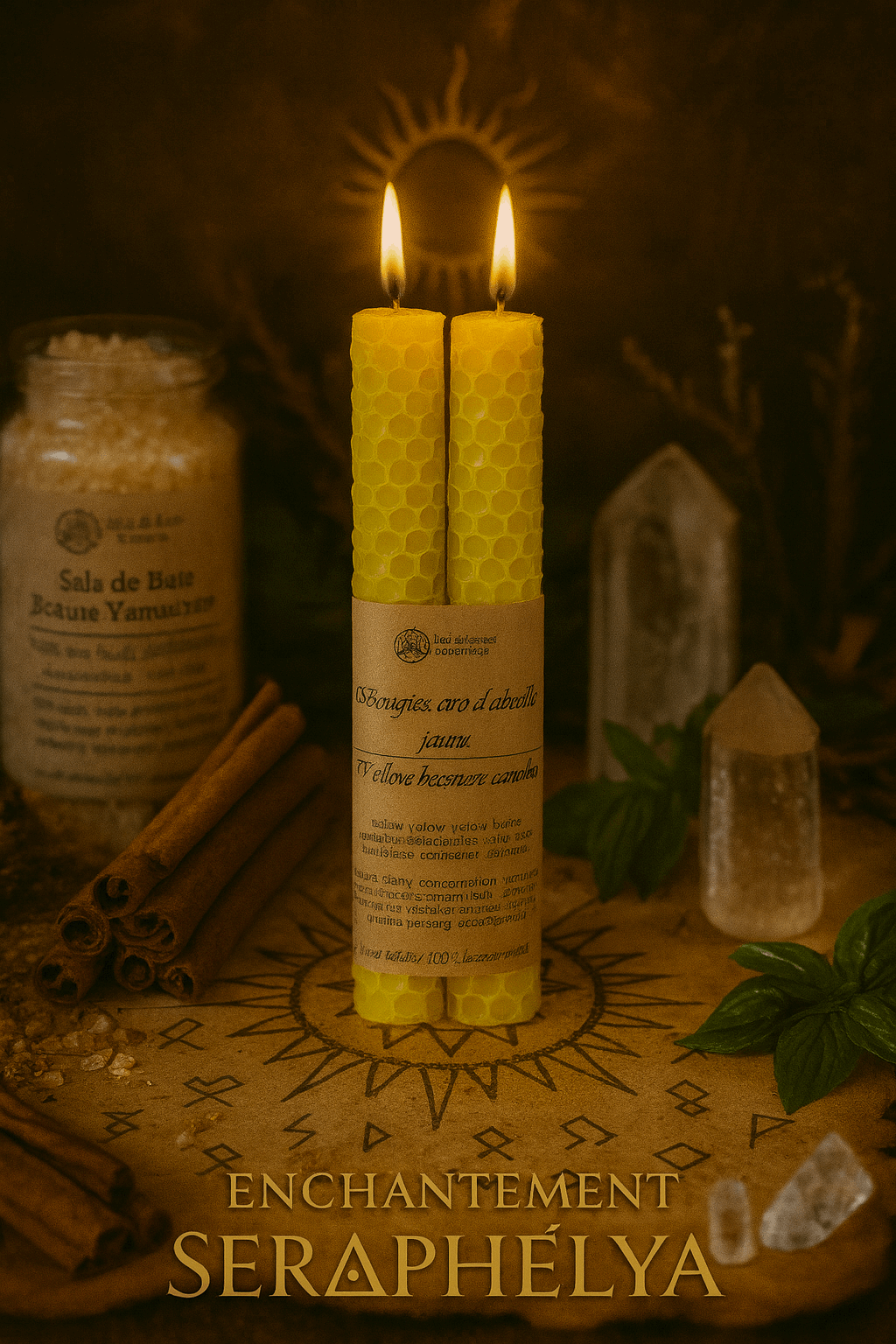 Bougie en cire d'abeille naturelle. Clarté, joie, créativité. flamme colorée et sacrée, lumière naturelle pour rituels.