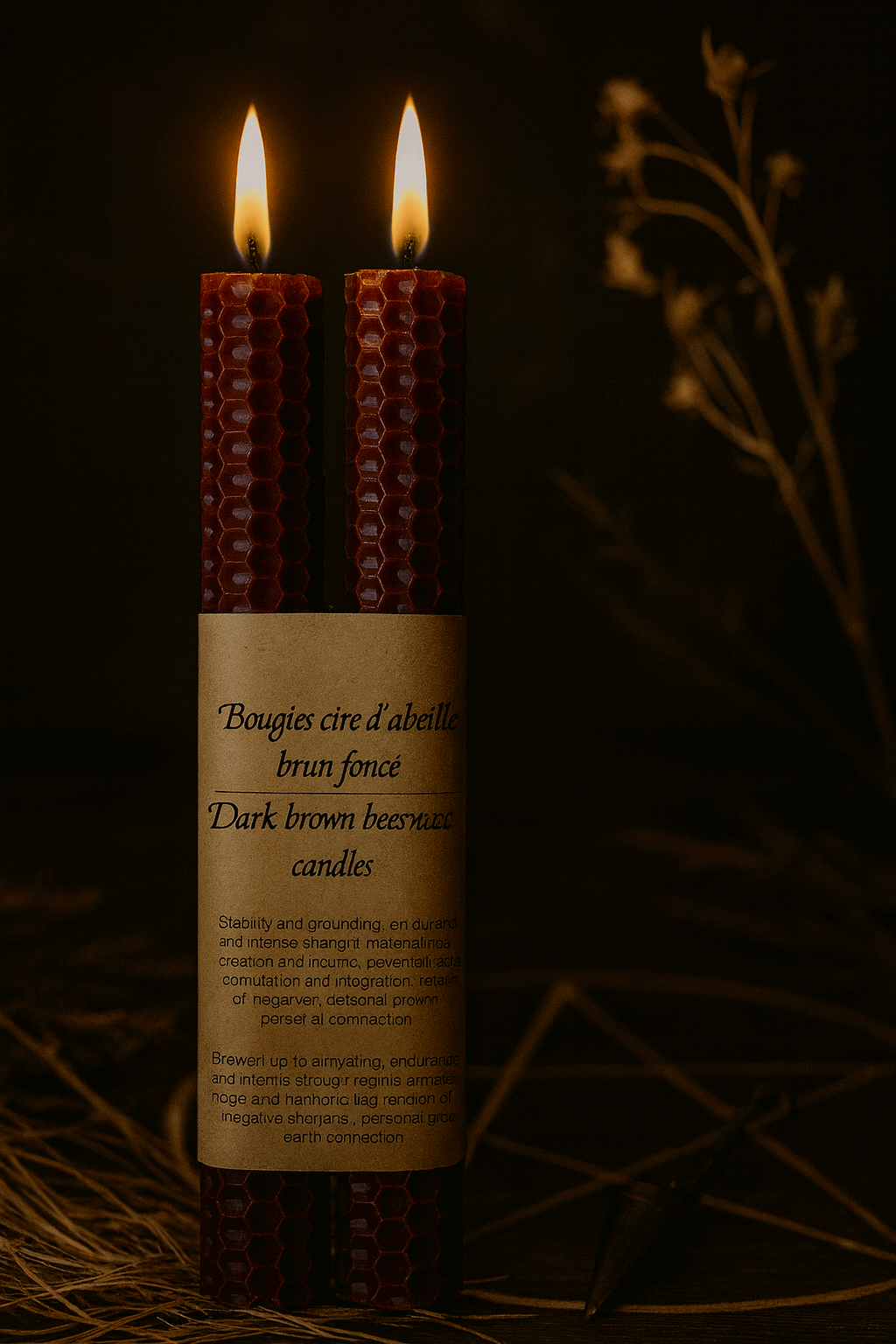 Bougie en cire d'abeille naturelle. Protection et puissance. Magie terrestre. Création Enchantement Seraphélya