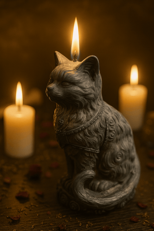 Bougie Chat de la Sorcière - bougie ésotérique artisanale avec motif de chat noir, symbole de magie et de protection