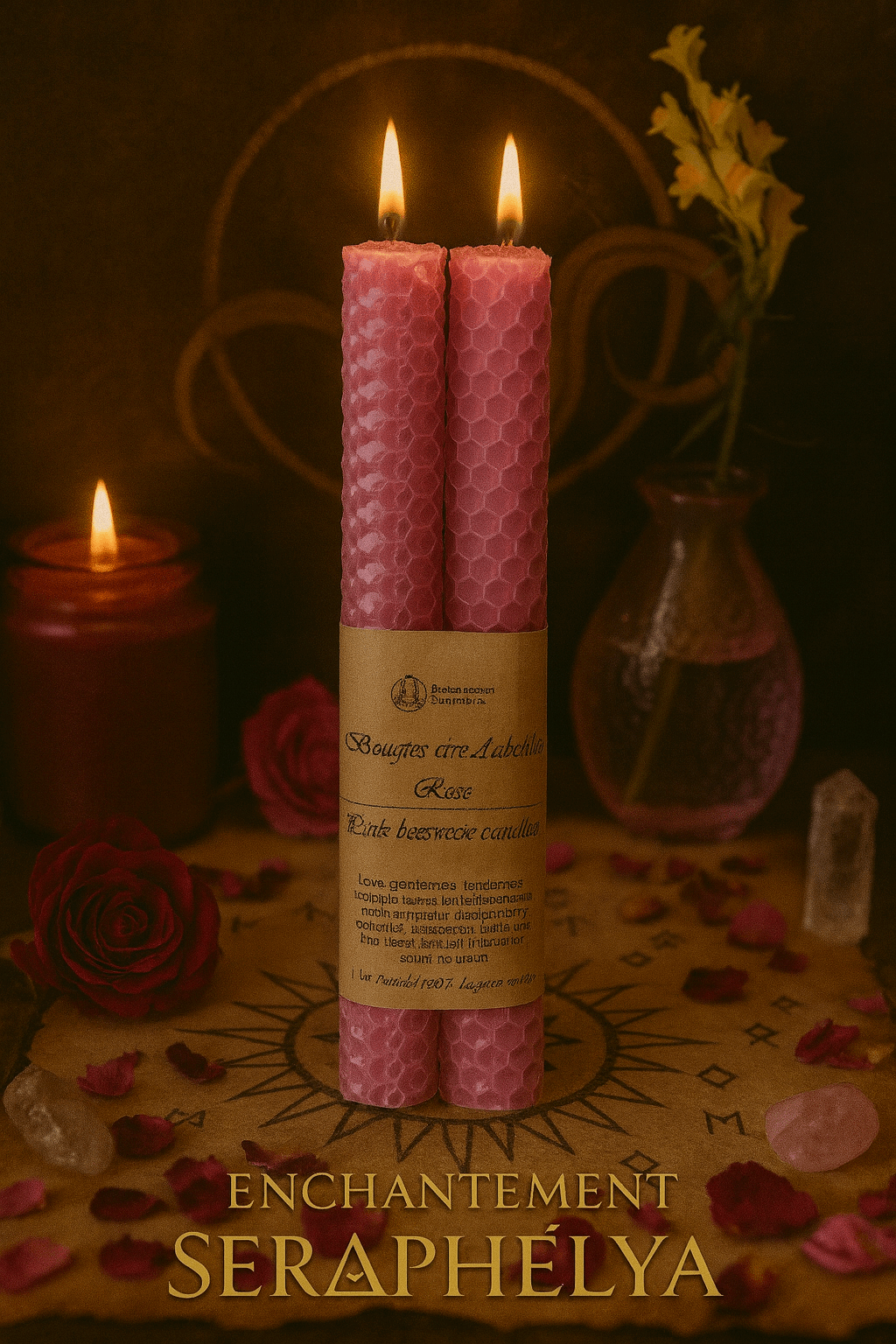 Bougie en cire d'abeille naturelle. amour, douceur, tendresse, amitié, beauté, attirance. Création Enchantement Seraphélya